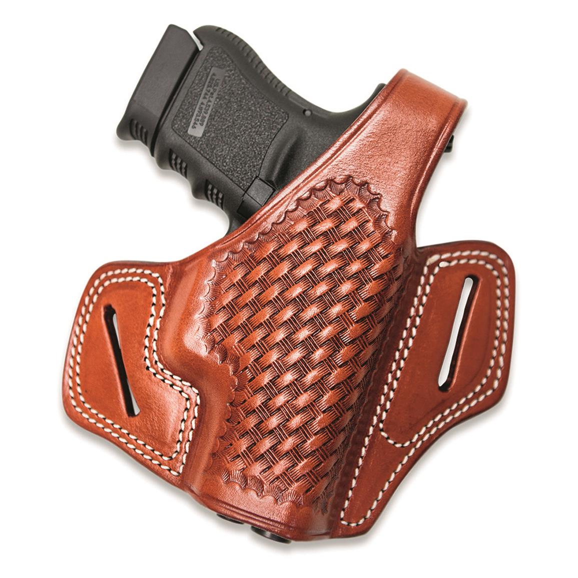 Cebeci Arms Leather Basketweave Belt-Slide OWB Pancake Holster, S&W M&P9 Shield, Right Hand