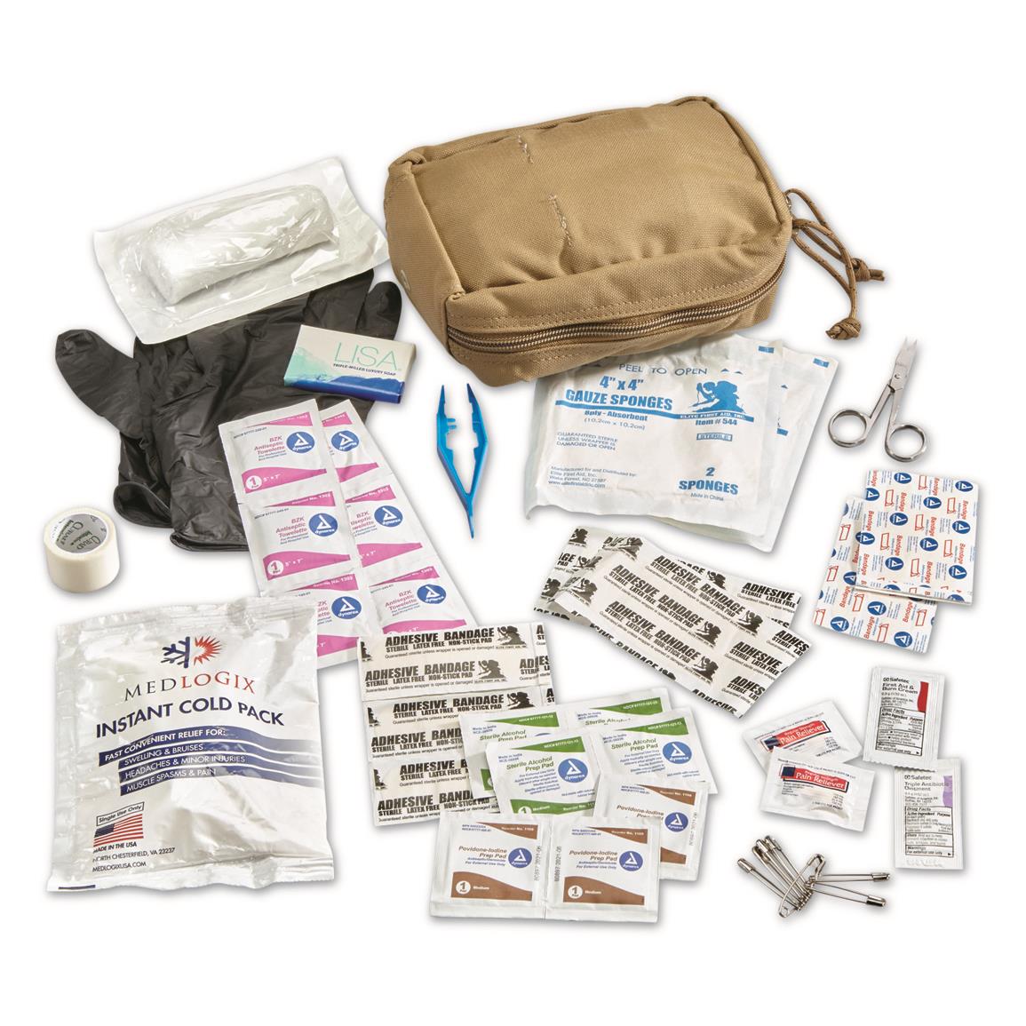 Includes First Aid Kit materials, Coyote