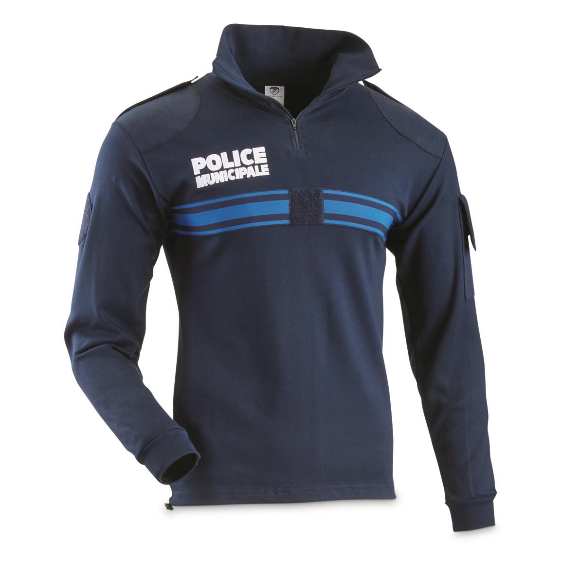 French Police Surplus Long Sleeve Quarter Zip Pullover, New, Navy