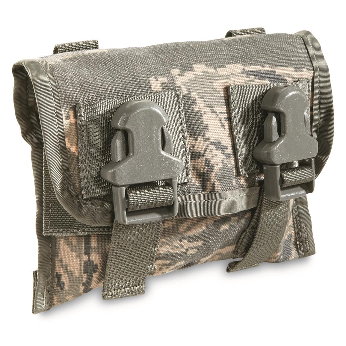 Top flap with quick-release buckles secures all 3 pockets, ABU Camo