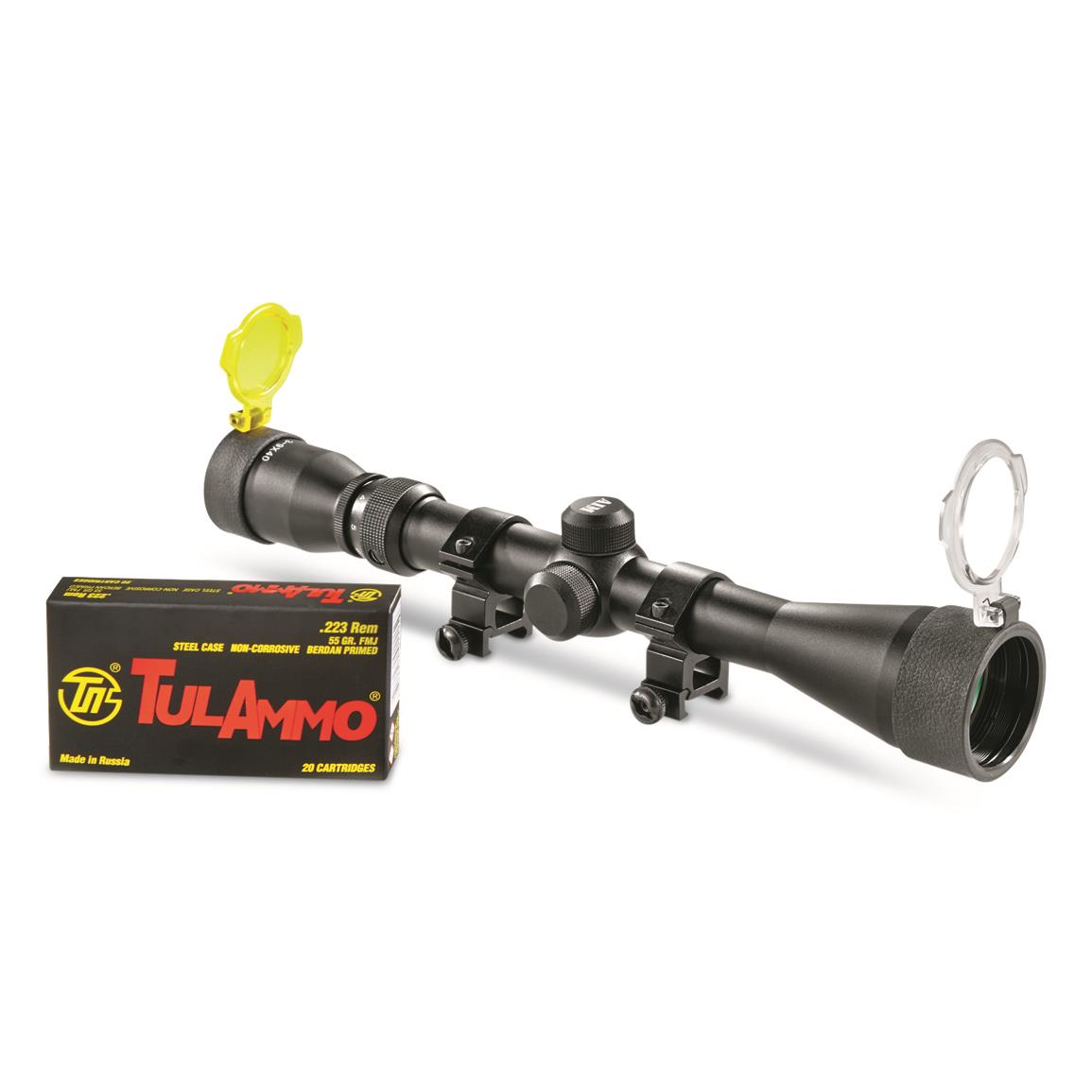 AimSports 3-9x40mm Rifle Scope and 100 Rounds of TulAmmo .223 Remington 55-gr. FMJ Ammo