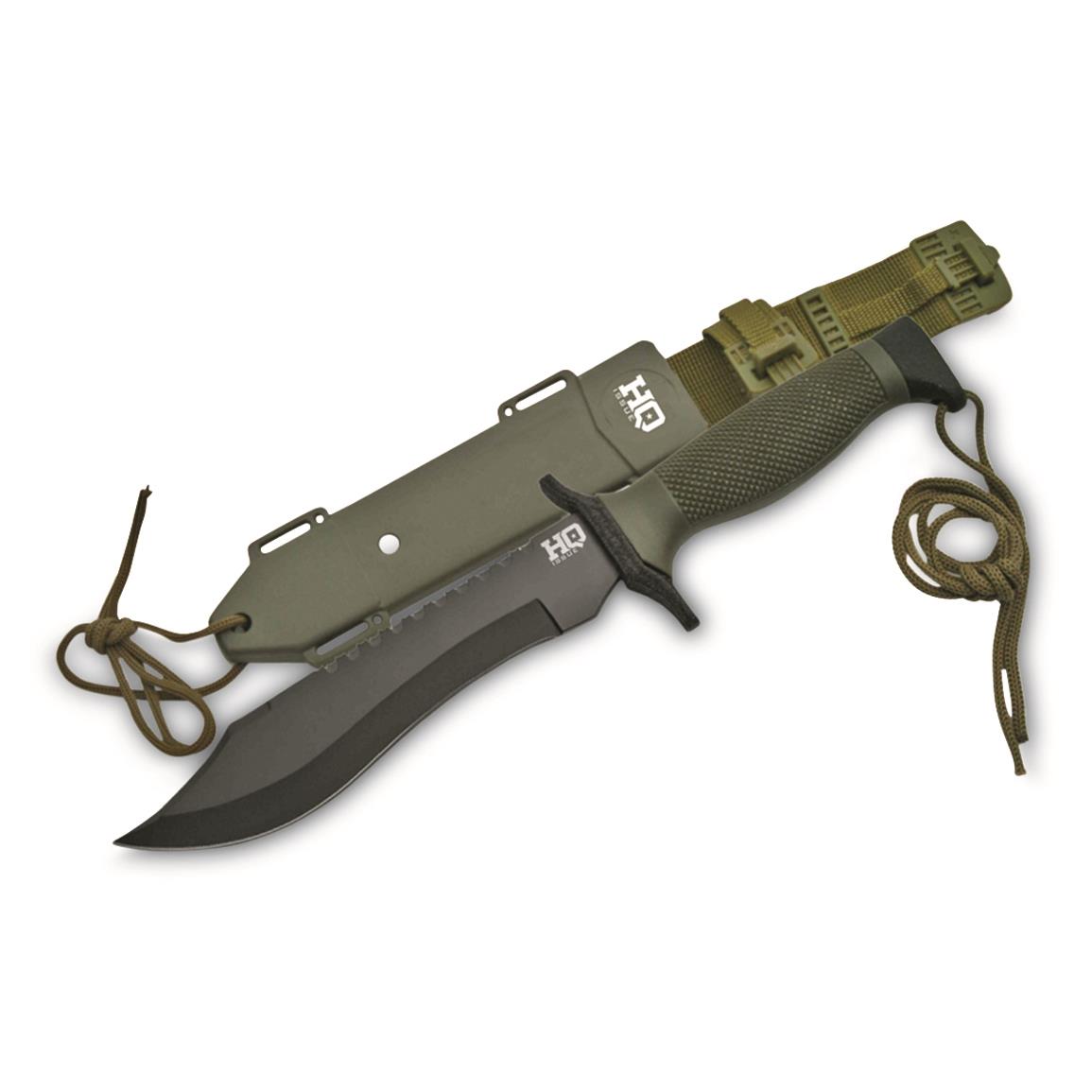 HQ ISSUE 12" Tactical Sawback Fixed Blade Knife, Olive Drab
