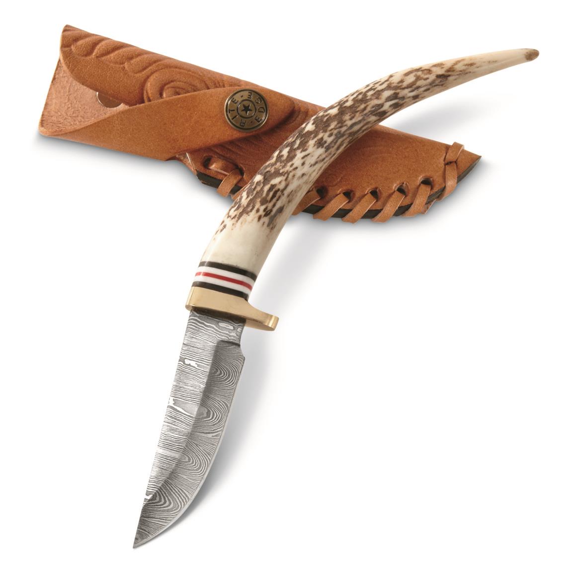 SZCO 8" Damascus Stag Buck Spike Knife