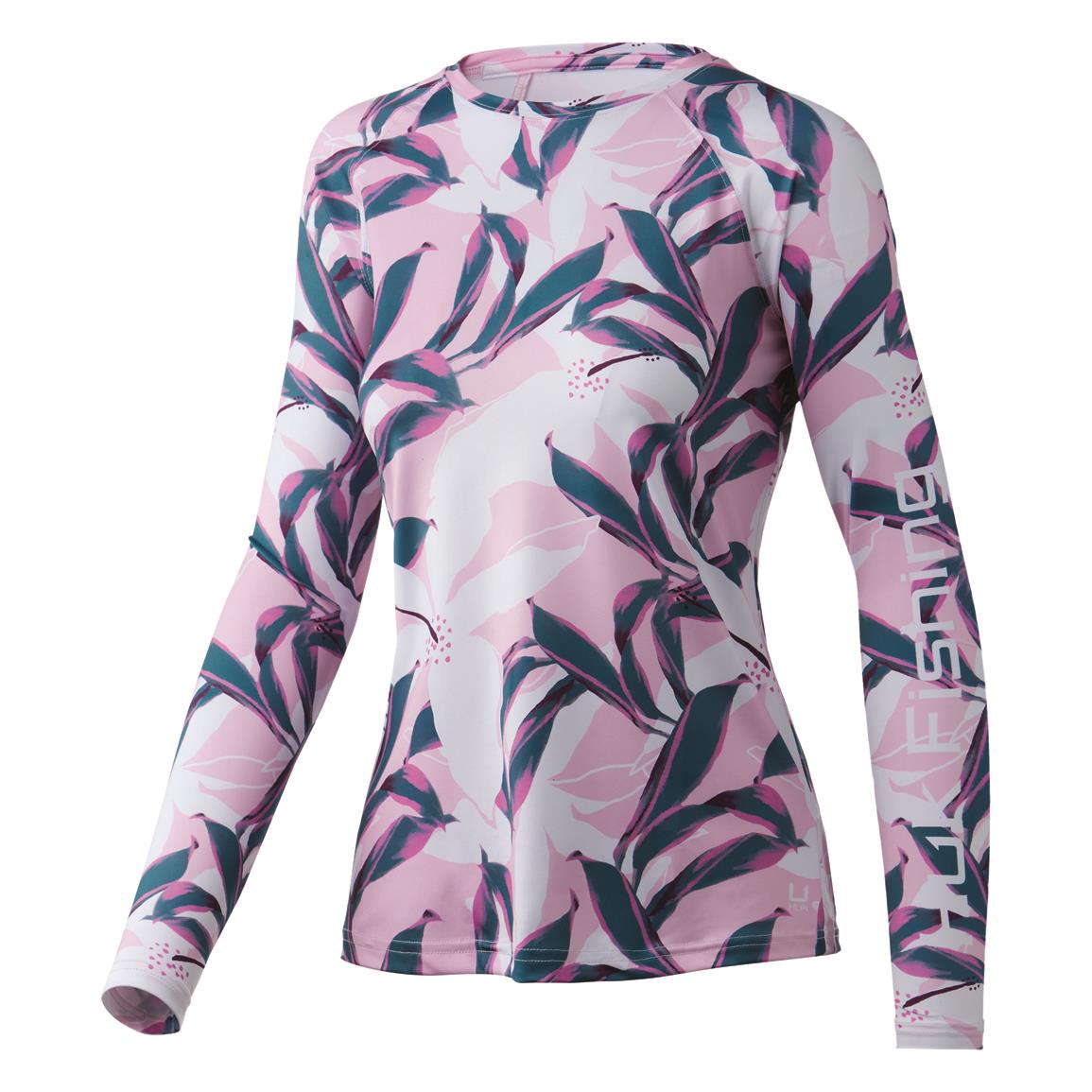 Huk Women's Tall Leaves Pursuit Shirt, Barely Pink