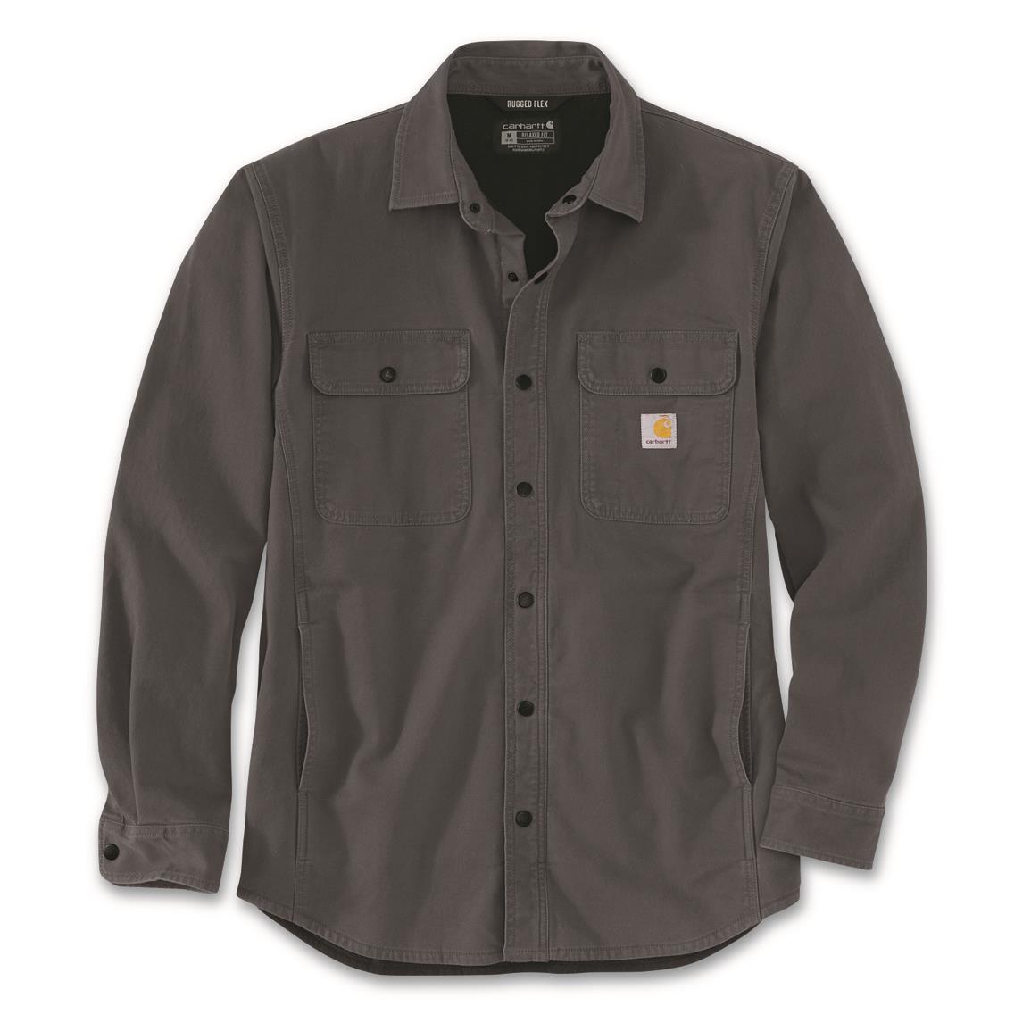 Carhartt Men's Rugged Flex Relaxed Fit Canvas Fleece-lined Shirt Jacket, Shadow