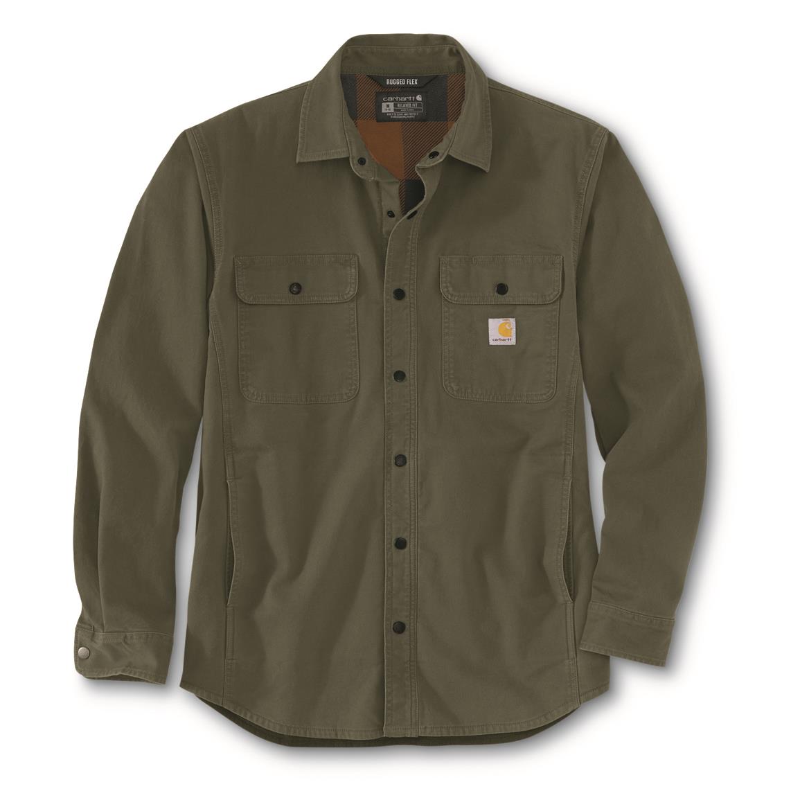 Carhartt Men's Rugged Flex Relaxed Fit Canvas Fleece-lined Shirt Jacket, Basil