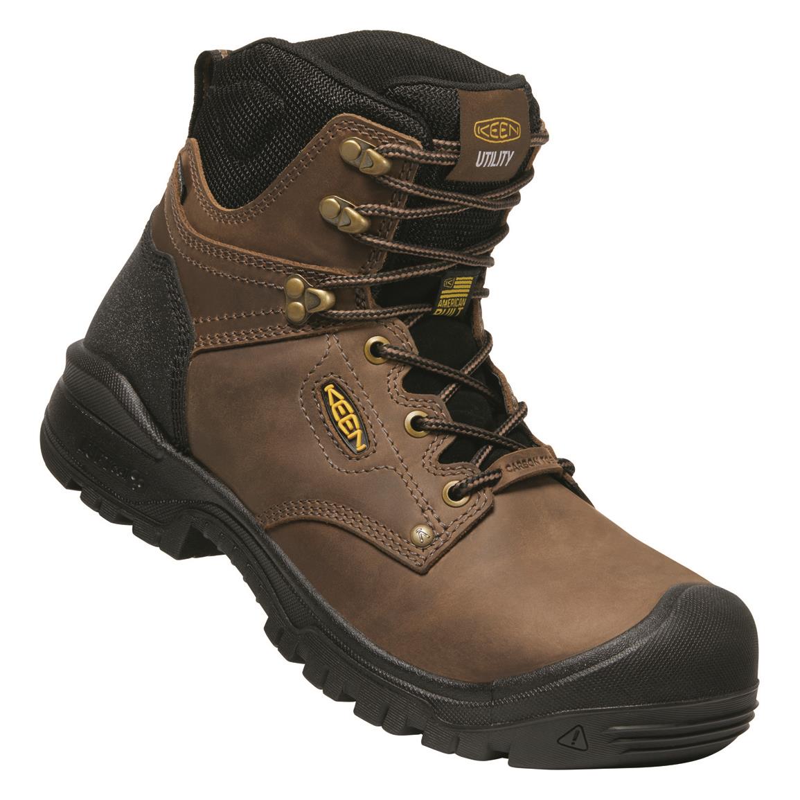 KEEN Utility Men's Independence 6" Waterproof Safety Toe Work Boots, Dark Earth/black