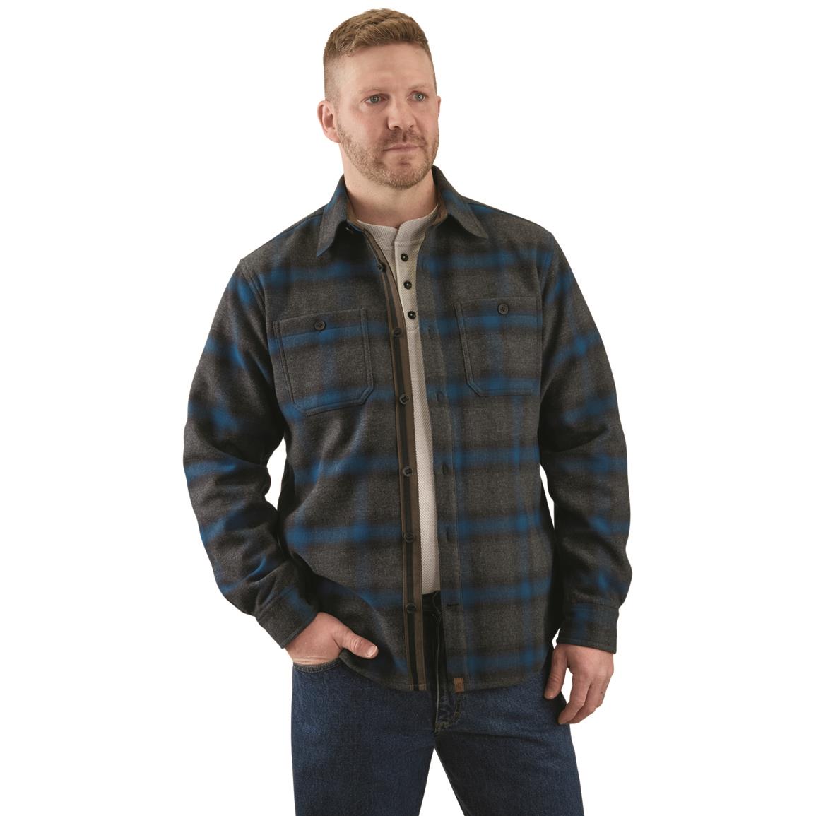 Guide Gear Men's Deacons Bonded Fleece-lined Shirt Jacket, Charcoal/blue Plaid