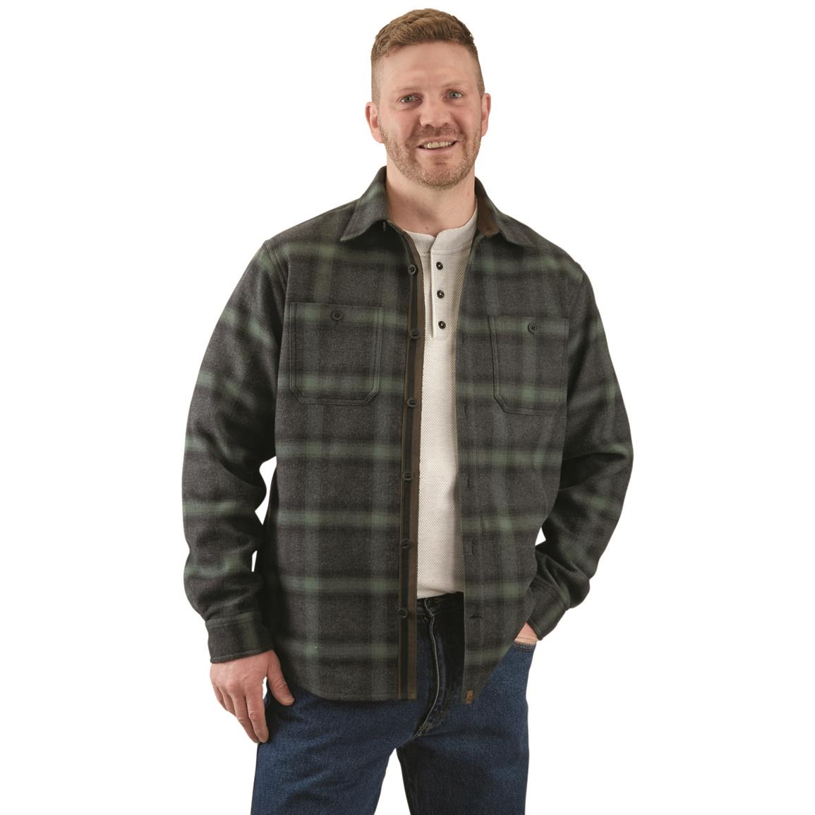 Guide Gear Men's Deacons Bonded Fleece-lined Shirt Jacket, Charcoal/green Plaid