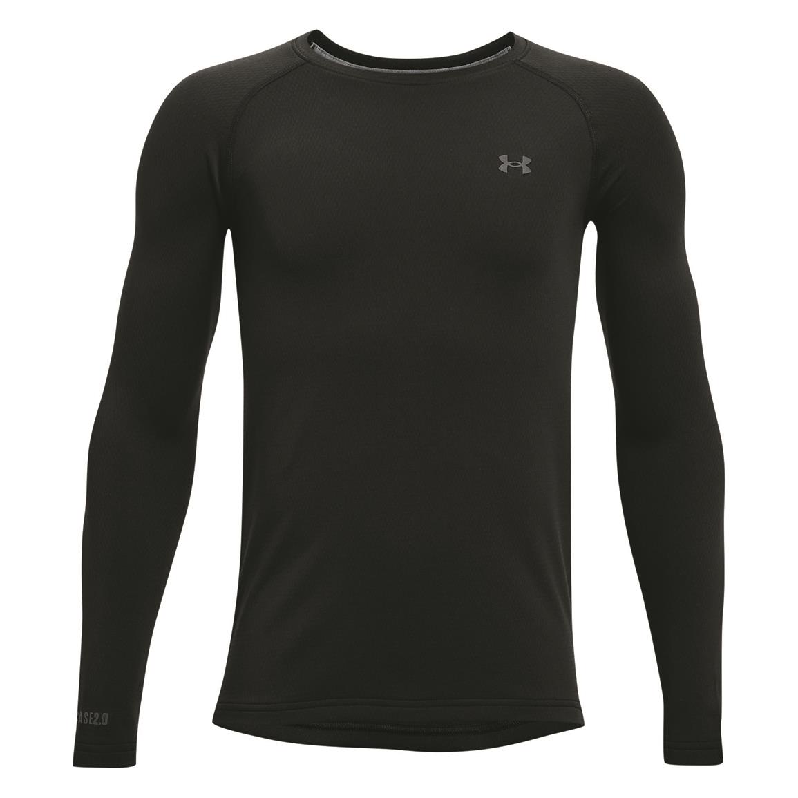 Under Armour Youth Base 2.0 Base Layer Crew Top, Black