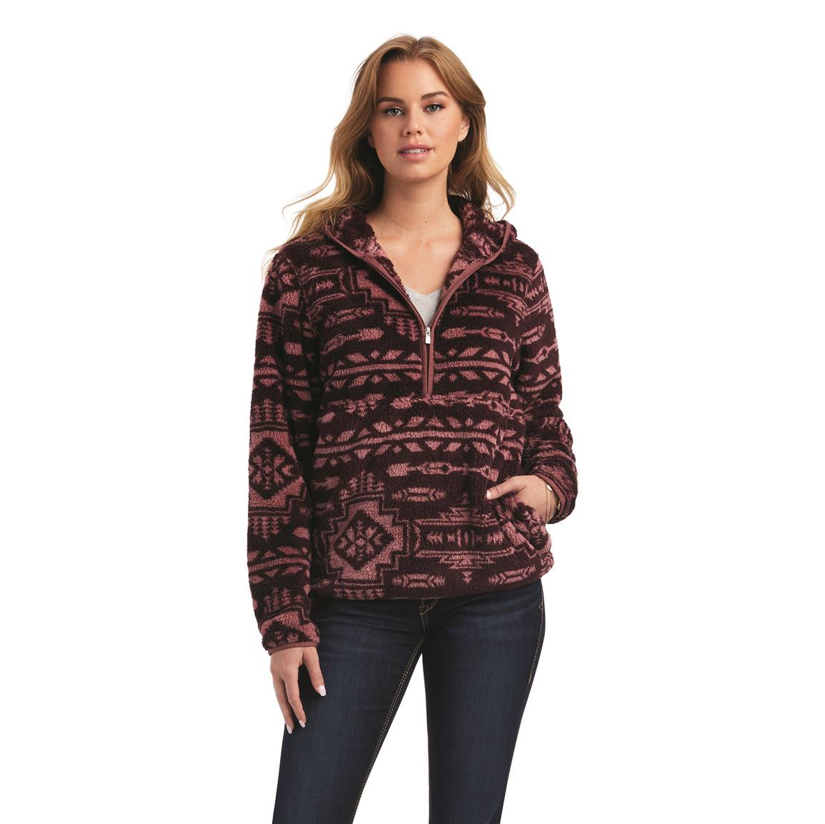 Ariat Women's Real Berber Pullover Hooded Sweatshirt, Mulberry Brown/wild Ginger