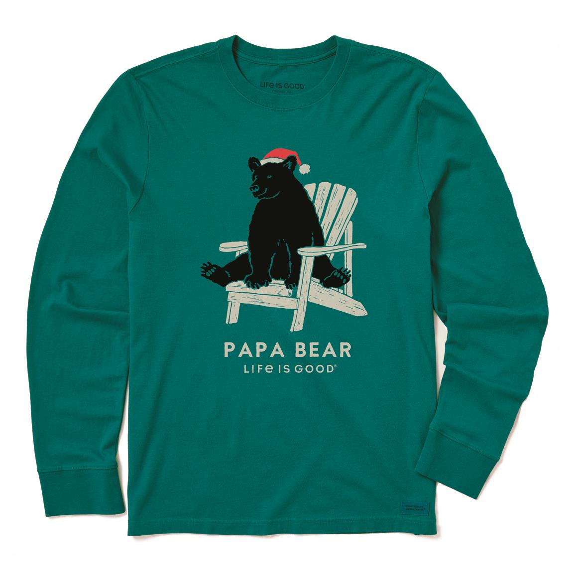 Life Is Good Men's Holiday Adirondack Papa Bear Crusher Shirt, Spruce Green