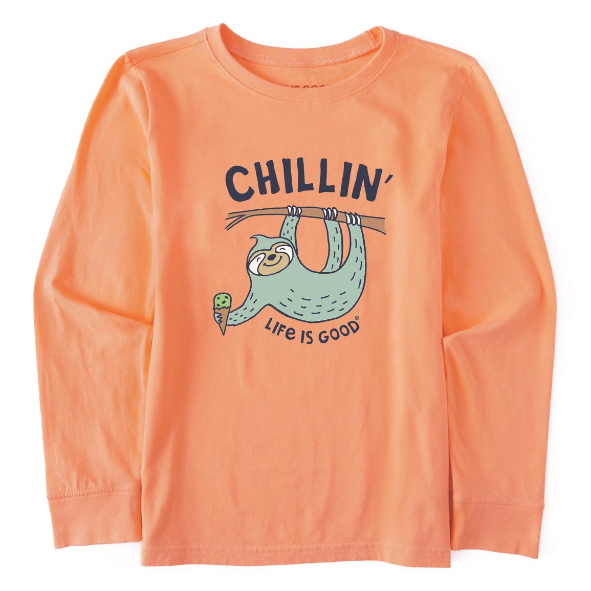 Life is Good Kids' Chillin Sloth Long Sleeve Crusher Shirt, Canyon Orange
