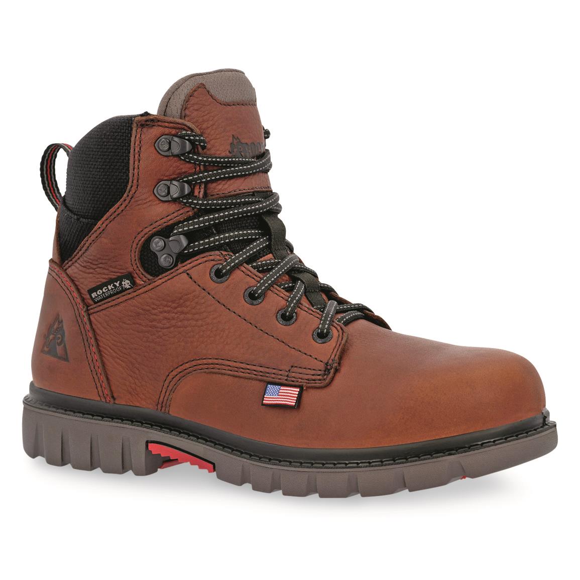 Rocky Men's Worksmart USA 6" Waterproof Safety Toe Work Boots, Brown