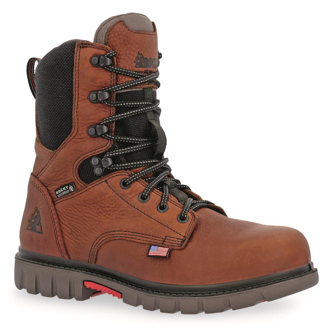 Rocky Men's Worksmart USA Waterproof 8" Safety Toe Work Boots, Brown