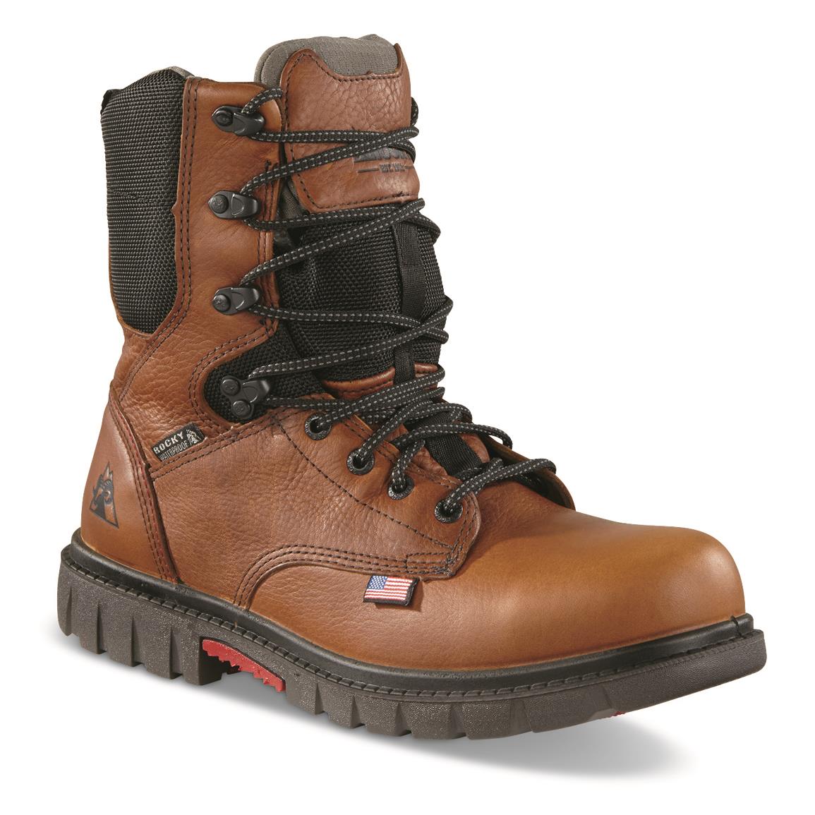 Rocky Men's Worksmart USA 8" Waterproof Safety Toe Work Boots, Brown