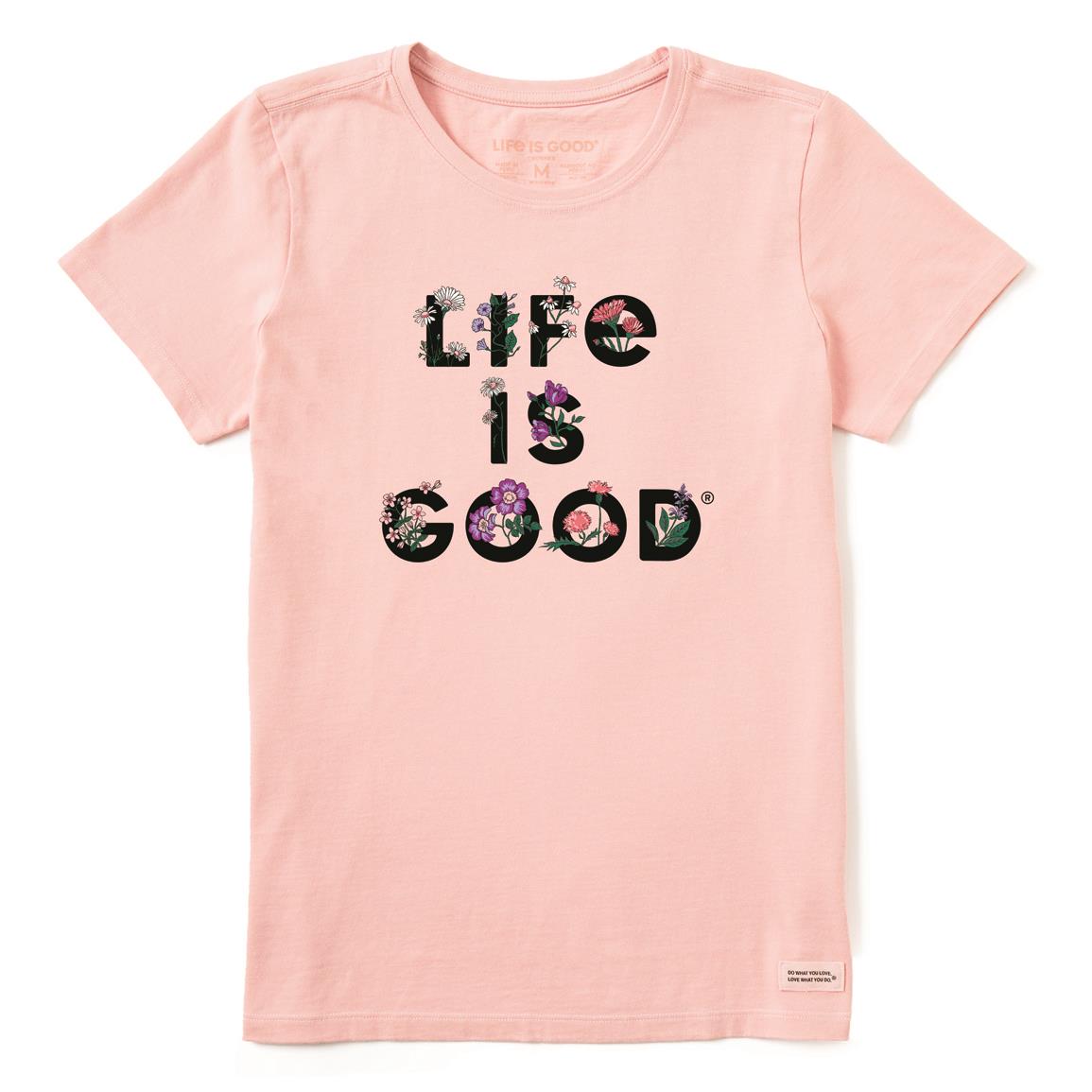 Life is Good Women's LIG Stack Flower Crusher Lite Vee Shirt, Himalayan Pink