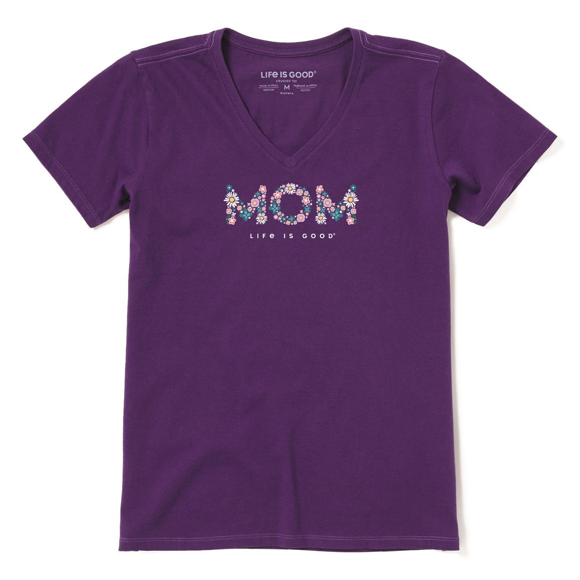 Life Is Good Women's Wildflower Mom Crusher Lite Vee Shirt, Deep Purple