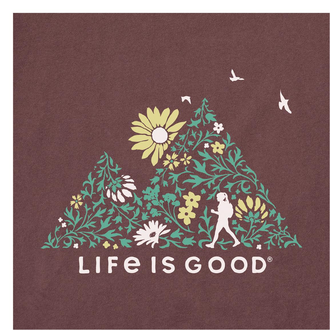 Life is Good Women's Wildflower Hike Long Sleeve Crusher Lite Shirt, Mahogany Brown