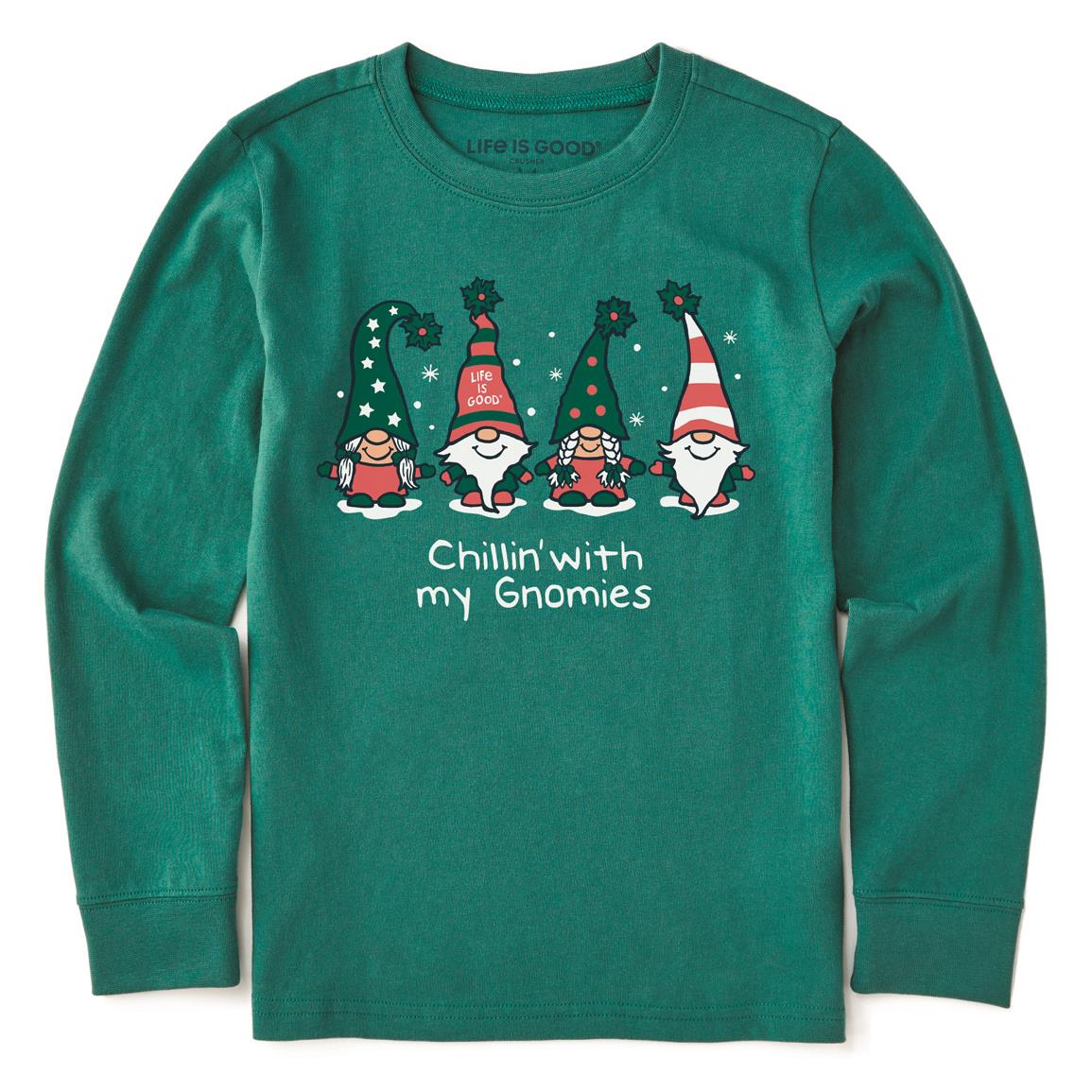 Life Is Good Kids' Chillin' With My Gnomes Family Crusher Shirt, Spruce Green