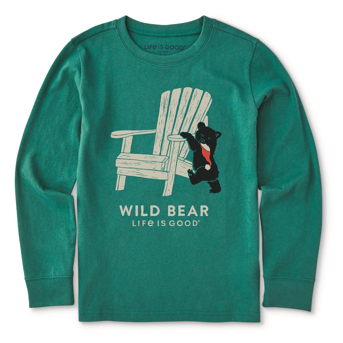 Life Is Good Kids' Holiday Adirondack Wild Bear Crusher Shirt, Spruce Green