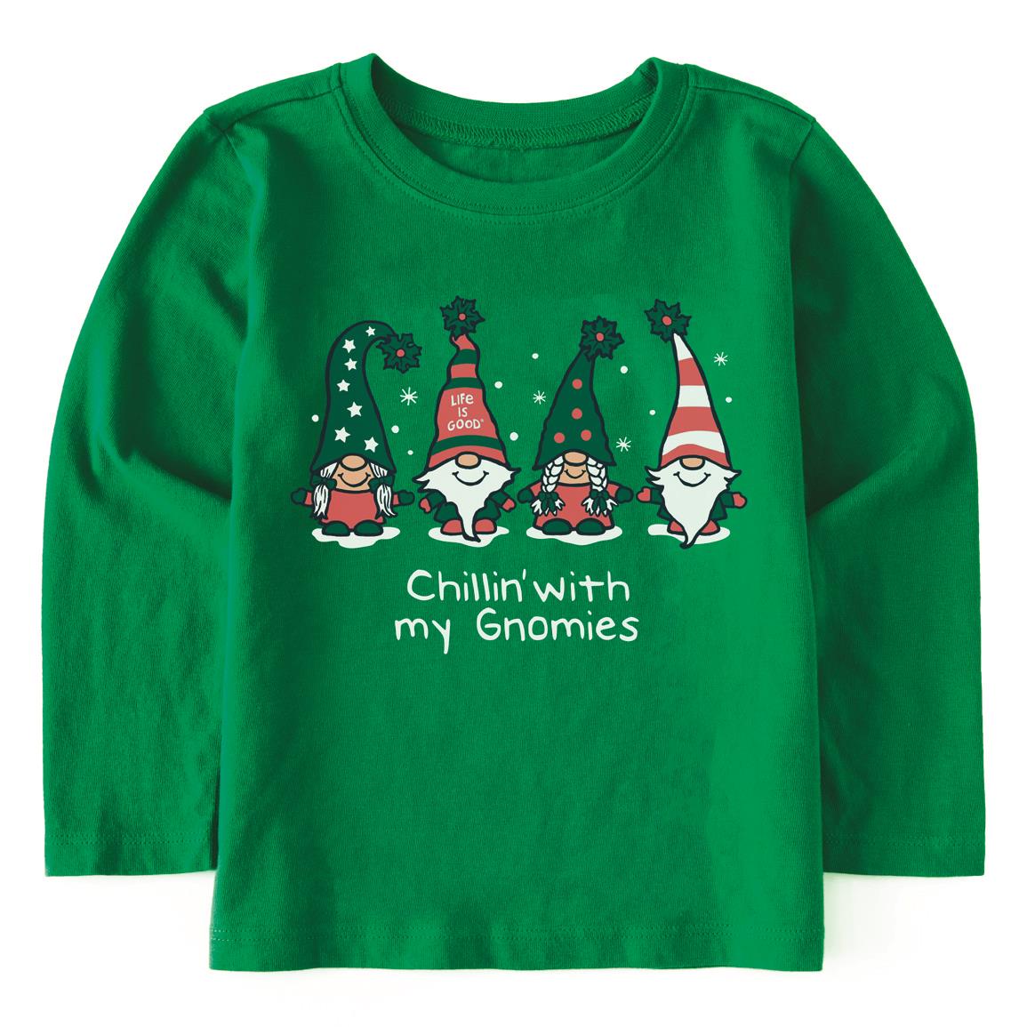 Life Is Good Toddler Chillin' With My Gnomes Family Crusher Shirt, Kelly Green