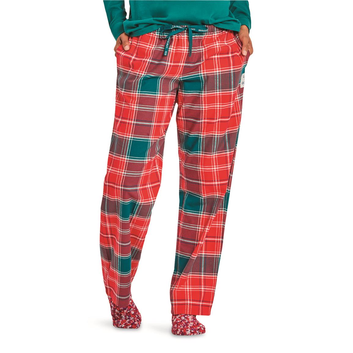 Life Is Good Women's Holiday Red Plaid Classic Sleep Pants, Positive Red