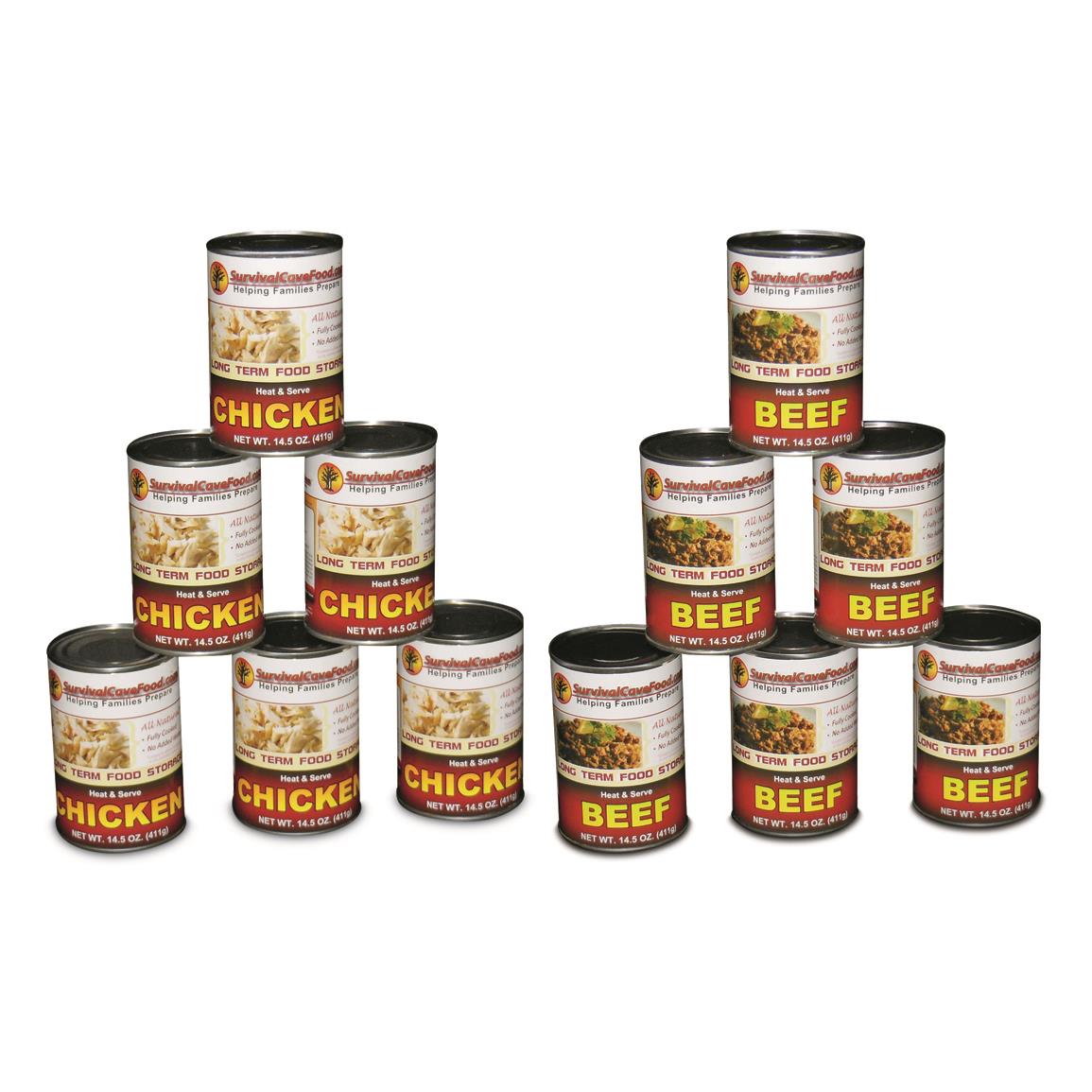 Survival Cave Canned Beef & Chicken, 12 Pack, 14.5-oz. Cans