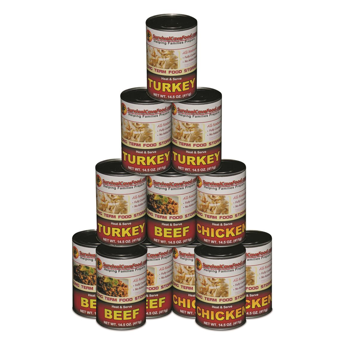 Survival Cave Canned Beef/Chicken/Turkey, 12 Pack, 14.5-oz. Cans