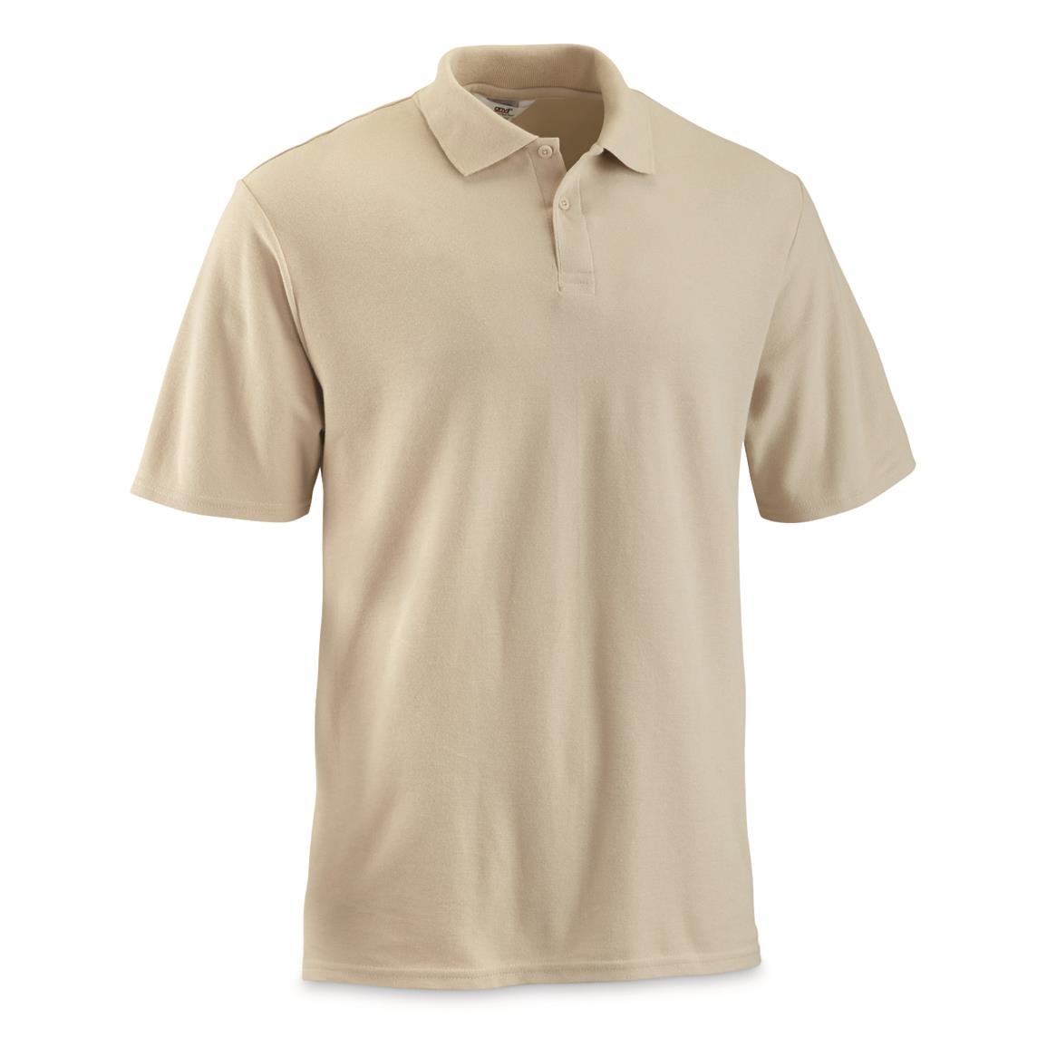 U.S. Military Surplus Tactical Short Sleeve Polo Shirts, 2 Pack, New, Tan