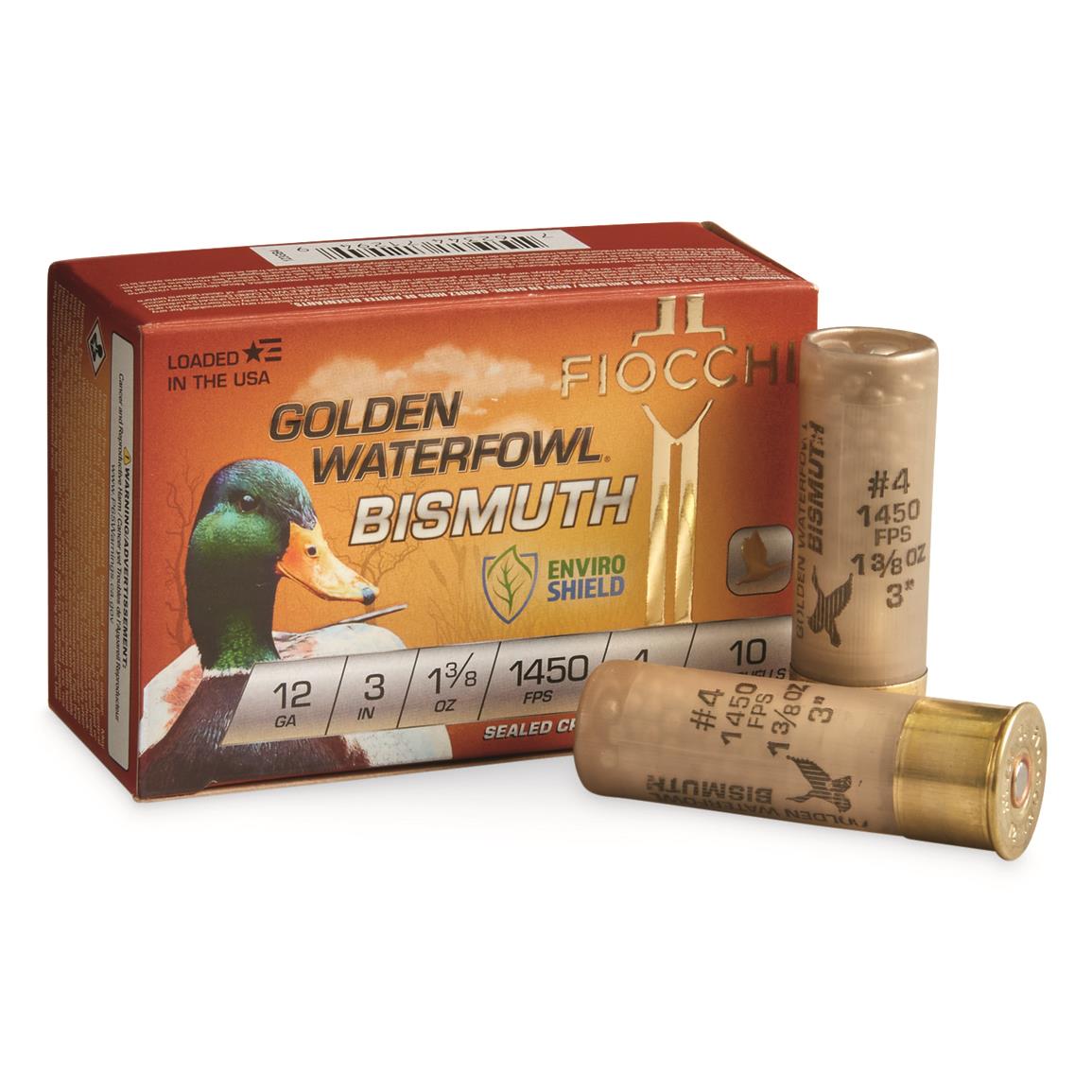 Fiocchi Golden Waterfowl Bismuth, 12 Gauge, 3", 1 3/8 oz., 10 Rounds