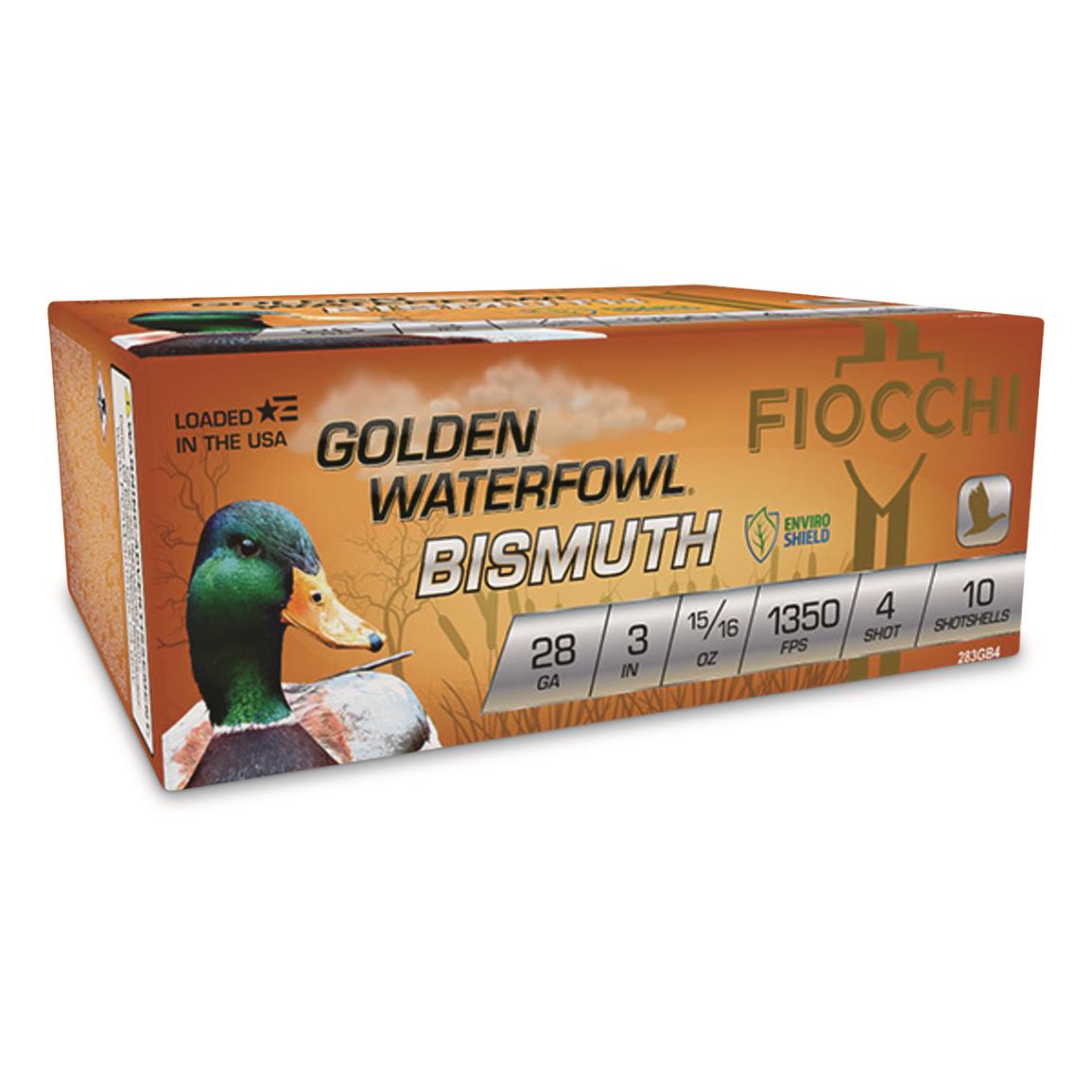 Fiocchi Golden Waterfowl Bismuth, 28 Gauge, 3", 15/16 oz., 10 Rounds