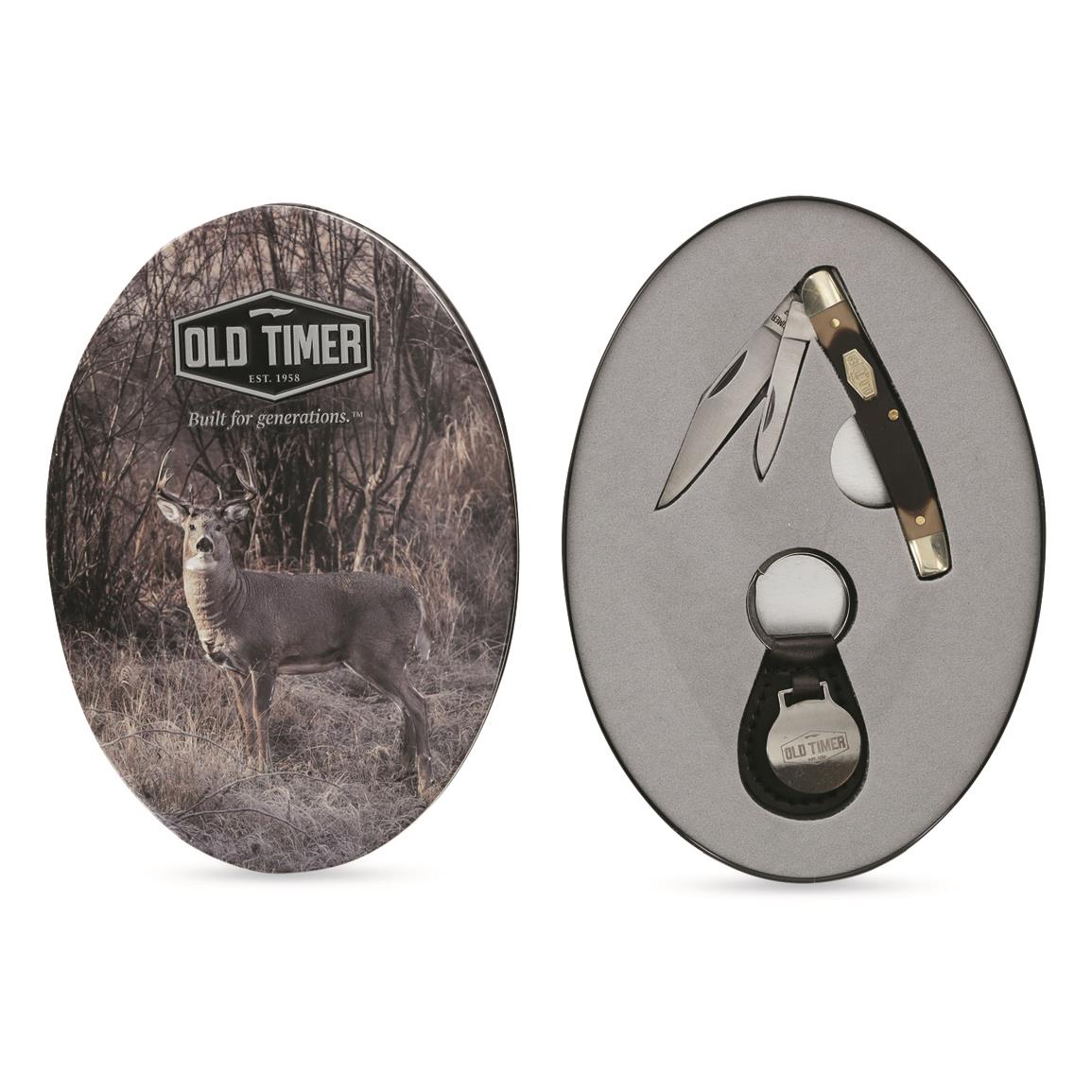 Old Timer Folding Knife with Keychain in Gift Tin