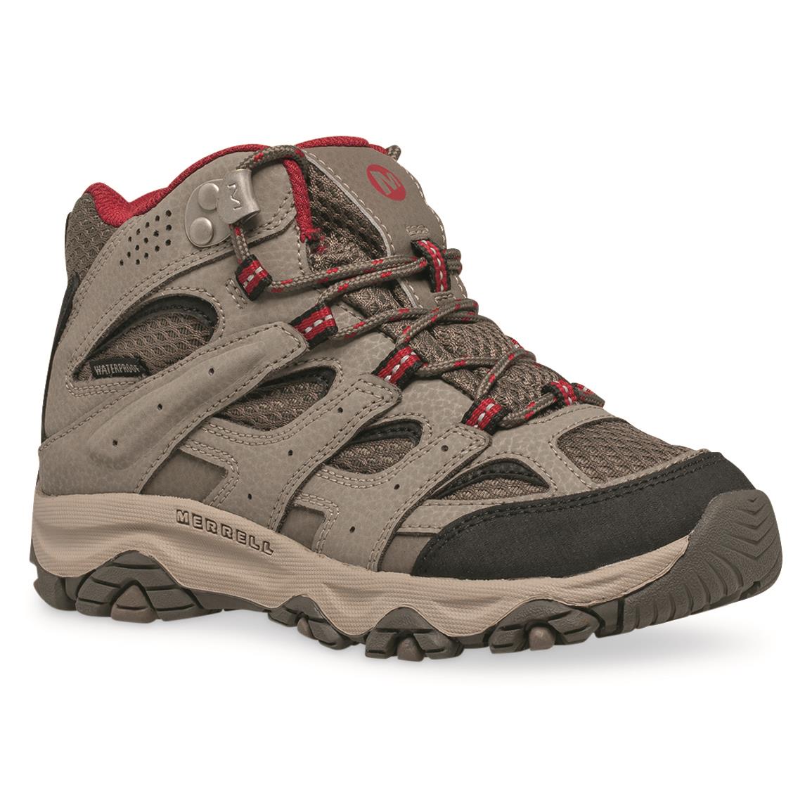 Merrell Kids' Moab 3 Waterproof Hiking Boots, Boulder/red