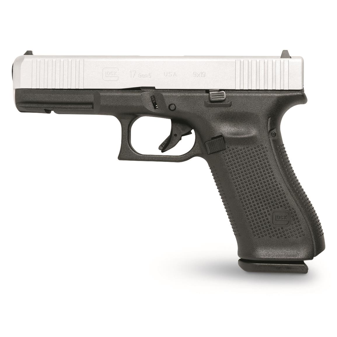 Glock 17 Gen5, Semi-automatic, 9mm, 4.48" Barrel, Cerakote Silver Slide, 17+1 Rounds