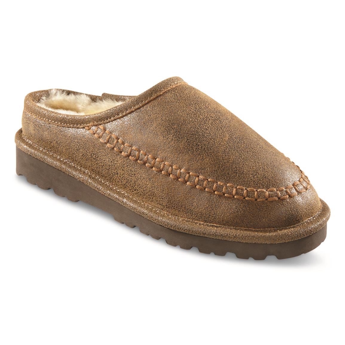 Guide Gear Men's Double-face Shearling Clog Slippers, Brown Bomber