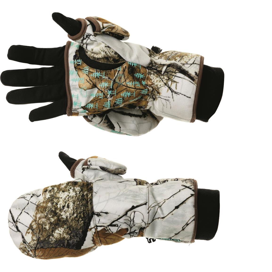 DSG Outerwear Women's Flip-top 3.0 Mittens with Glove Liners, Realtree Edge Snow