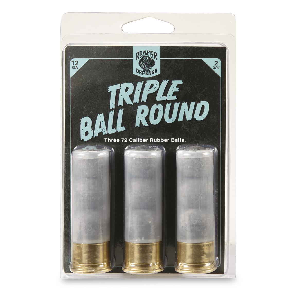 Reaper Triple Ball Round, 12 Gauge, 2 3/4", 3 Rubber Projectiles, 3 Rounds