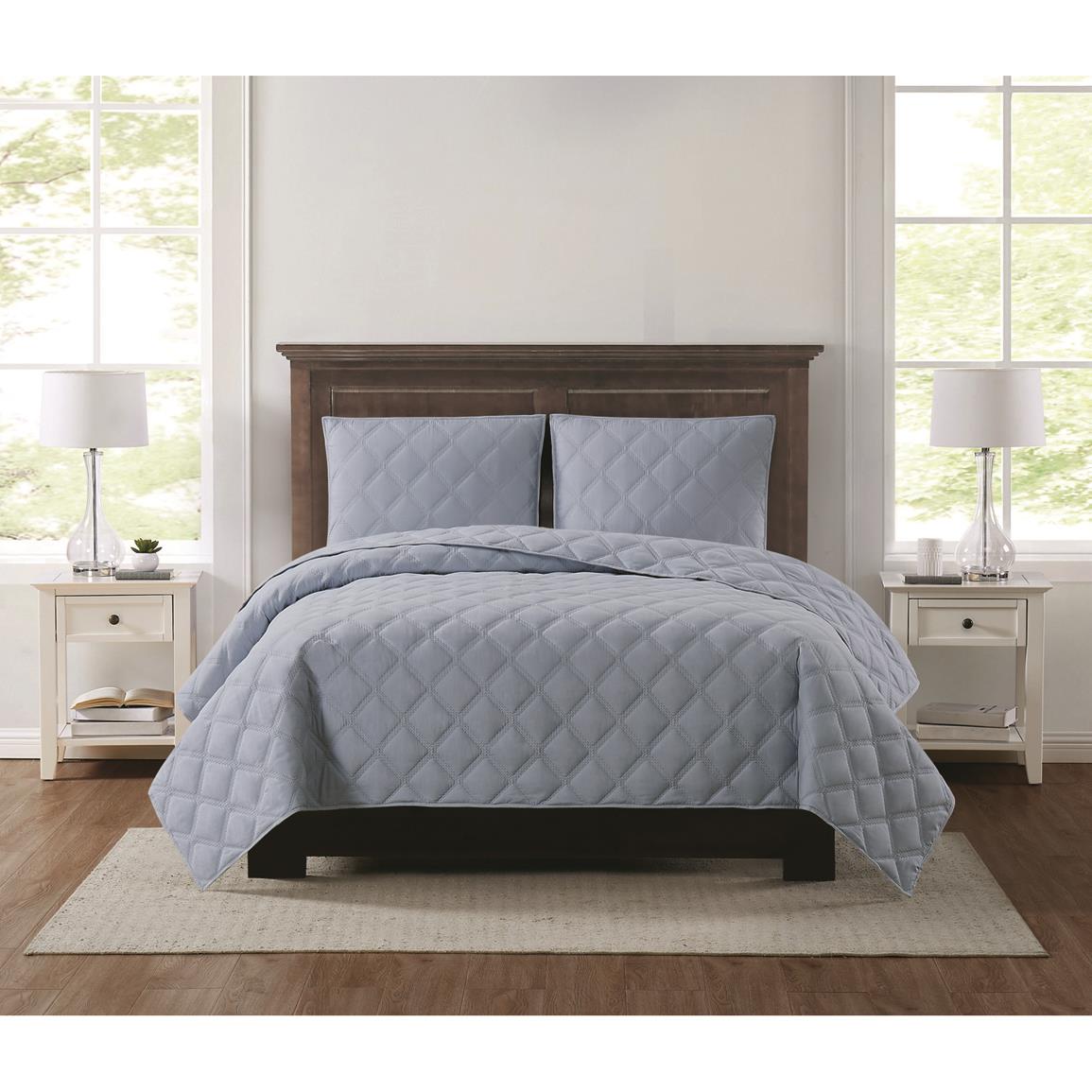 Truly Soft Everyday 3D Puff Quilted Quilt Set, Light Blue