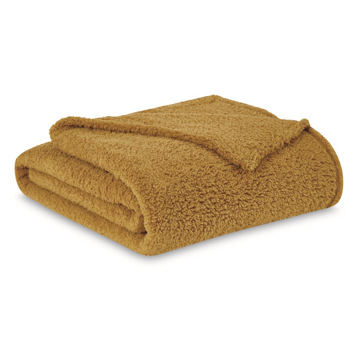 Brooklyn Loom Marshmallow Sherpa/Faux Mink Throw Blanket, Mustard