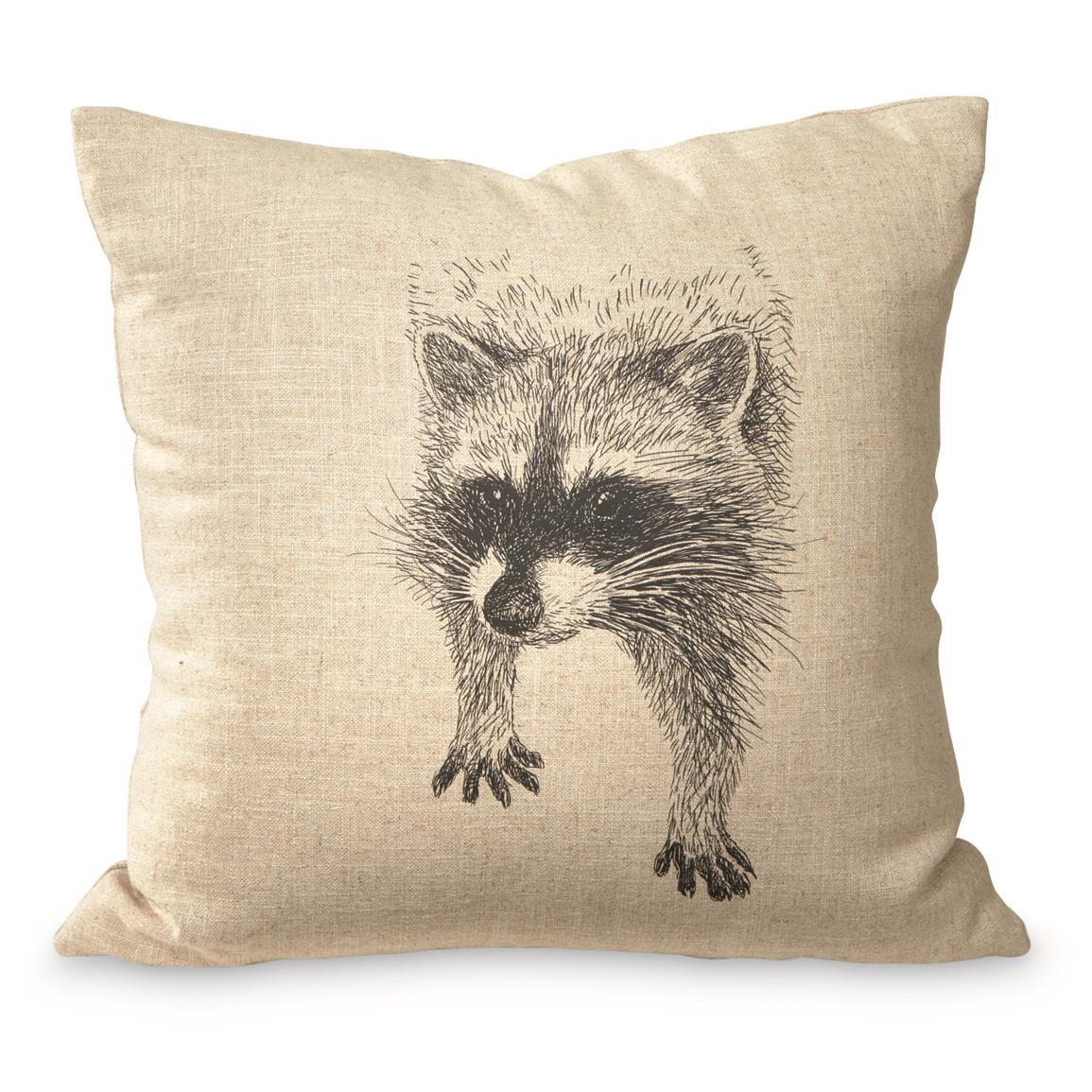 Wooded River Racoon Decorative Pillow, Linen Natural