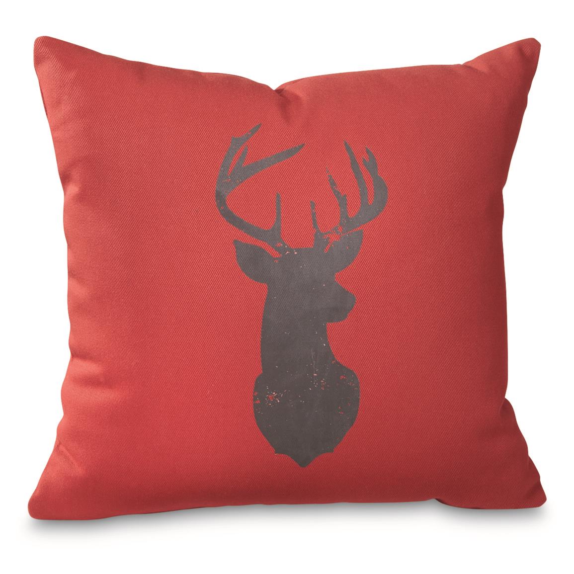 Wooded River Deer Silhouette Decorative Pillow, Cotton Brick