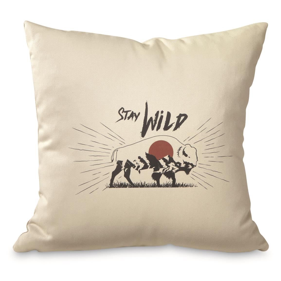 Wooded River Stay Wild Decorative Pillow, Cotton Alabaster