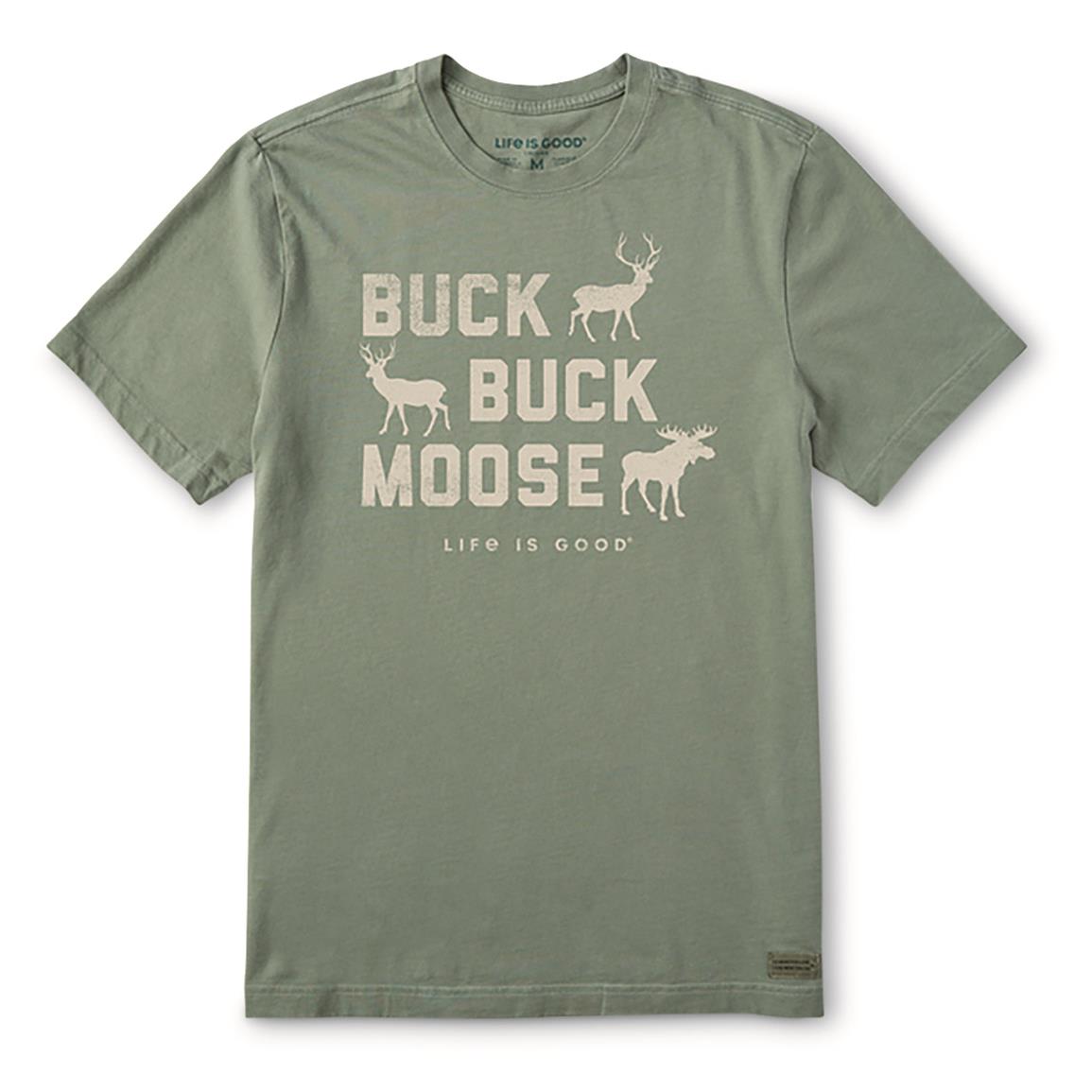 Life Is Good Men's Buck Buck Moose Crusher Shirt, Moss Green