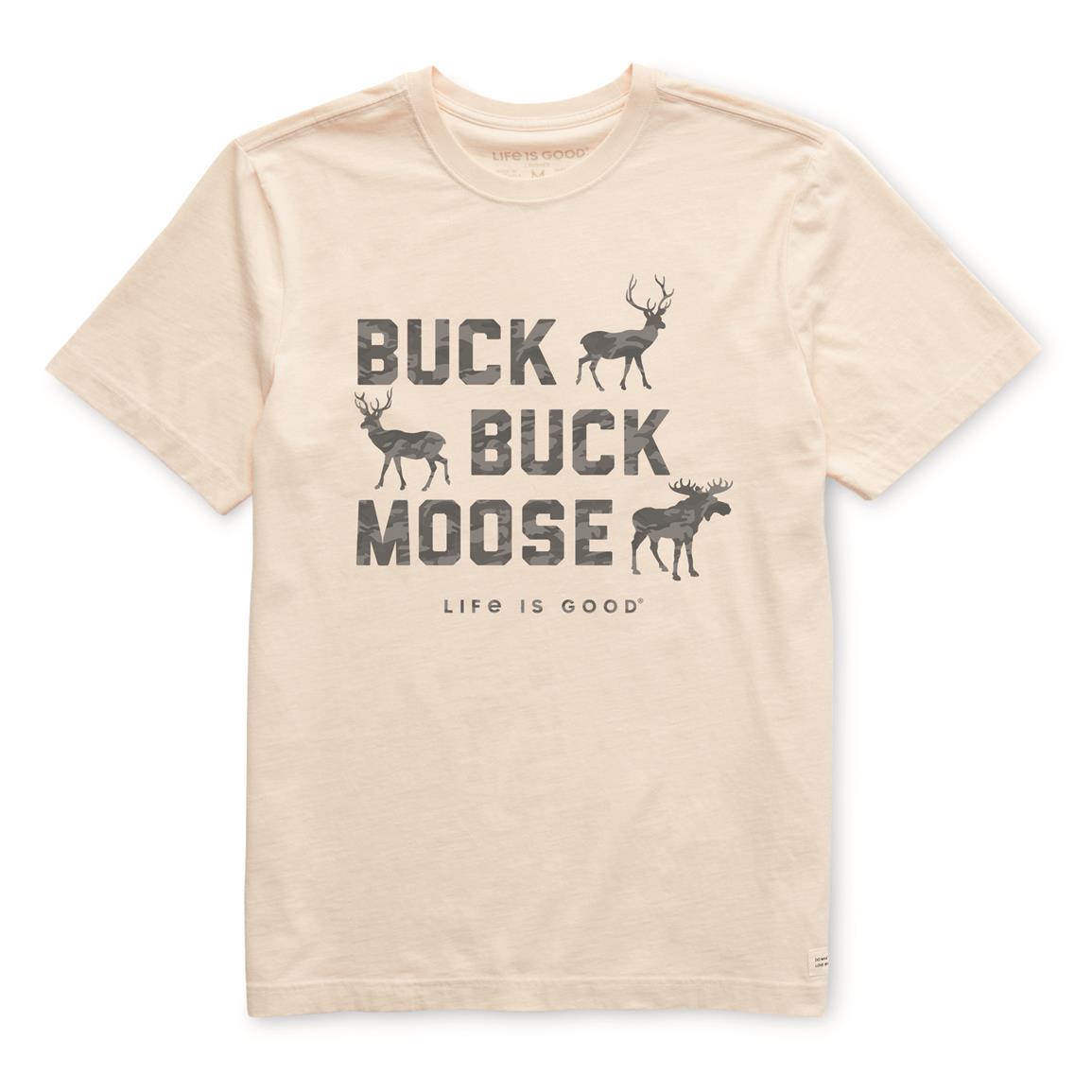 Life Is Good Men's Buck Buck Moose Crusher Shirt, Putty White