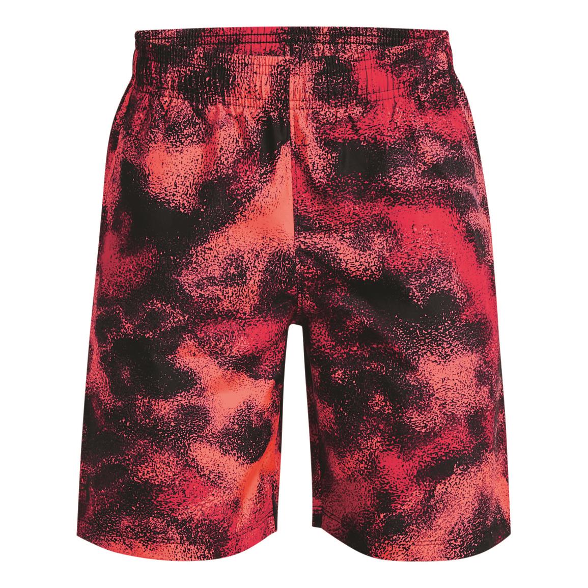 Under Armour Youth Woven Printed Shorts, Black/after Burn/black