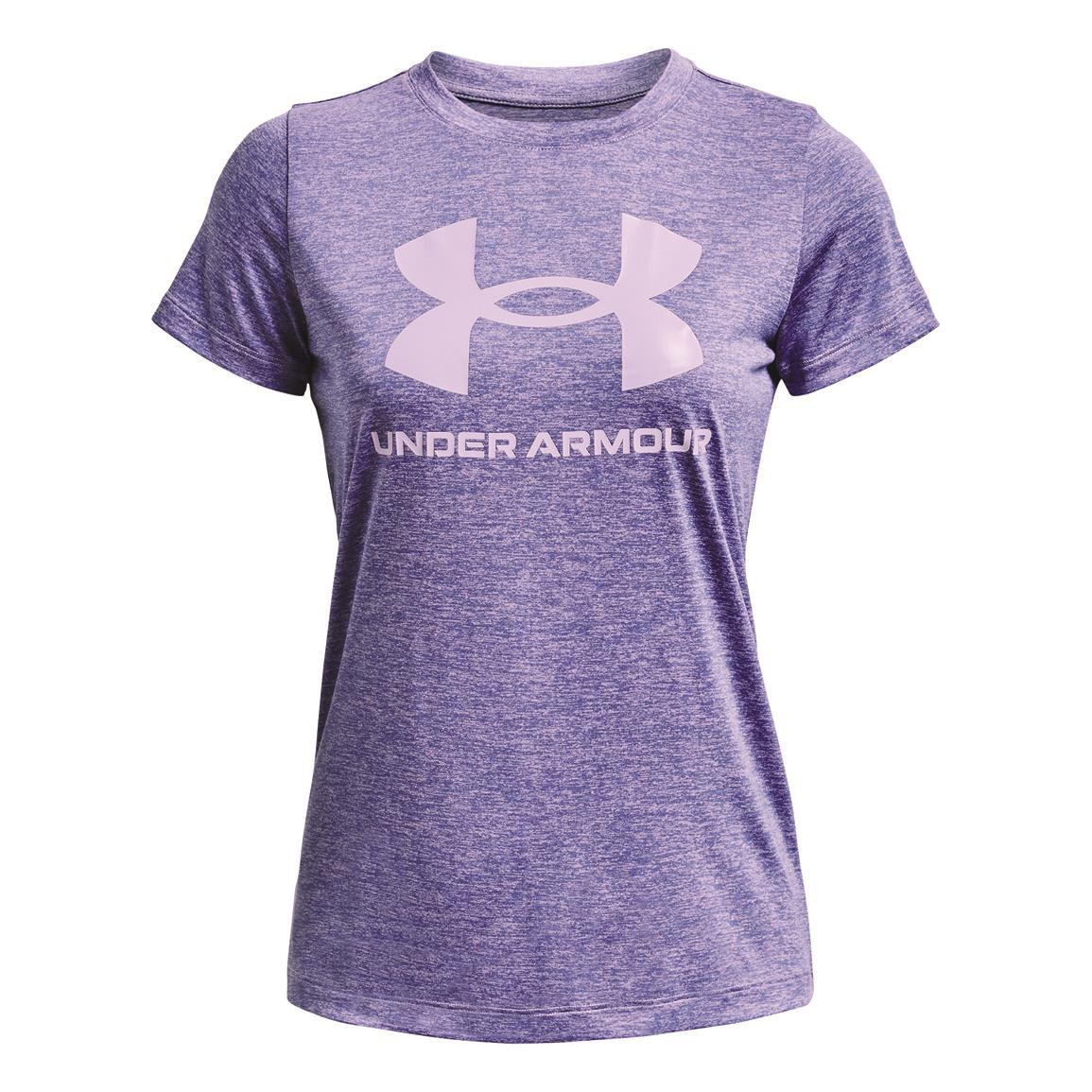 Under Armour Women's Tech Twist Big Logo Gel Short Sleeve, Nebula Purple/baja Blue/nebula Purple