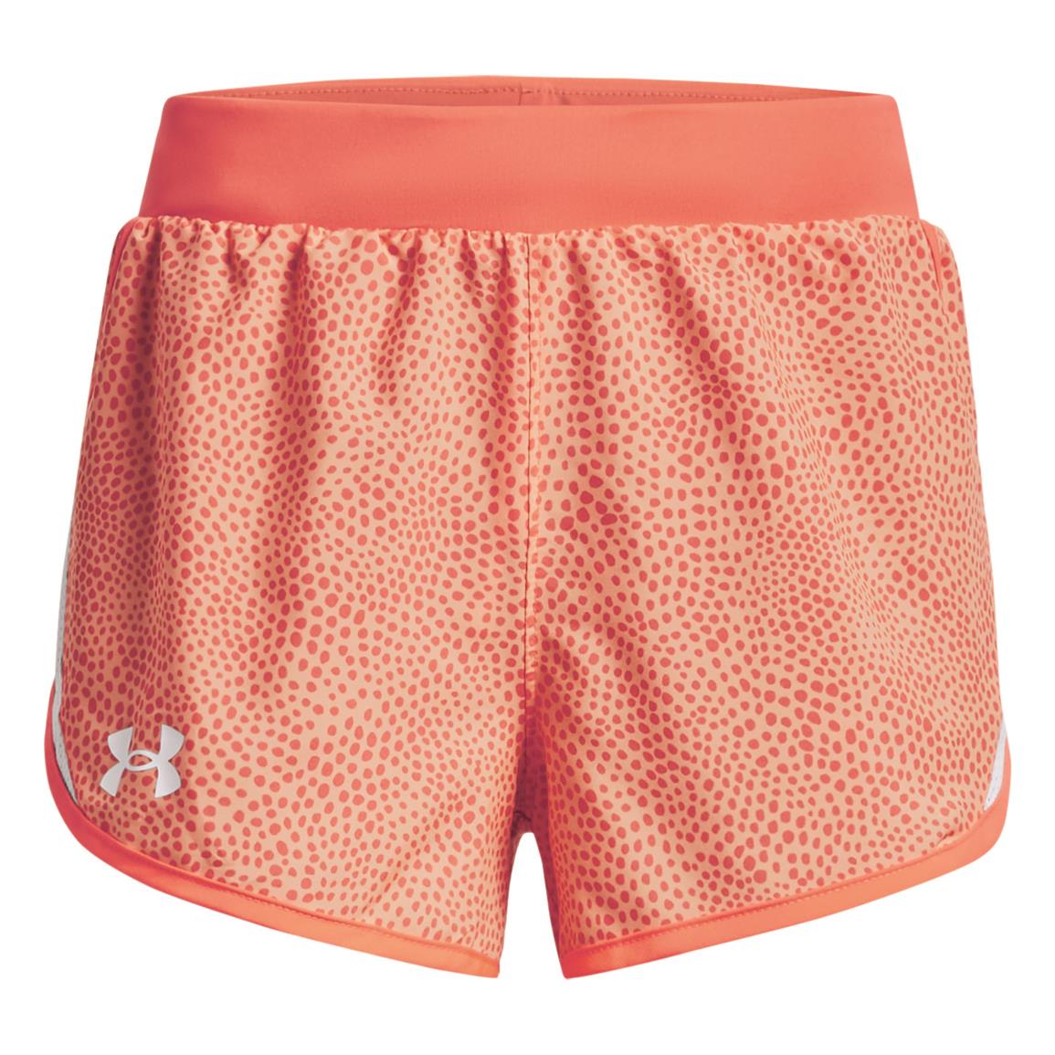 Under Armour Girls' Fly-By Printed Shorts, Orange Tropic/after Burn/white