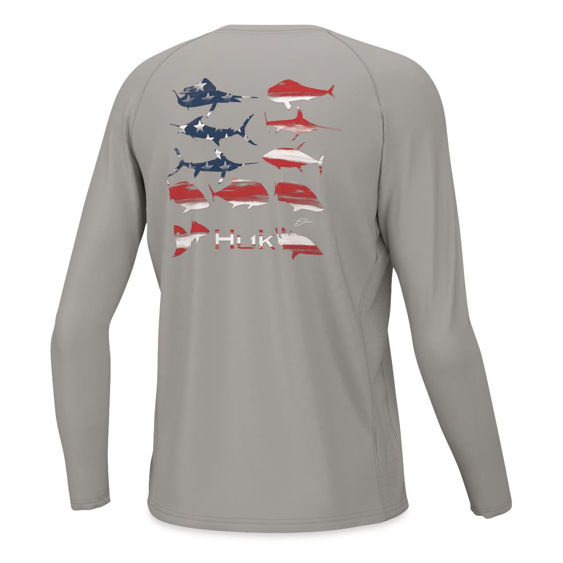 Huk Youth American KC Flag Fish Pursuit Shirt, Harbor Mist
