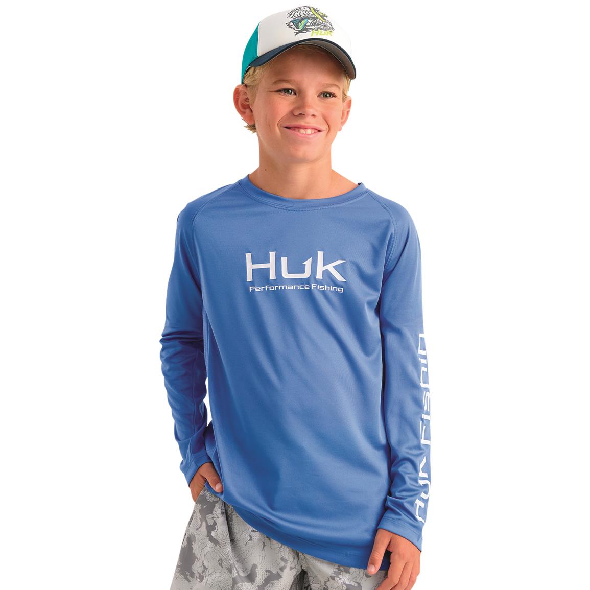 HUK Youth Pursuit Solid Long Sleeve Shirt, Medium, Regatta
